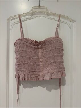 American Eagle Outfitters Dusty Rose Smocked Ruffle Crop Camisole